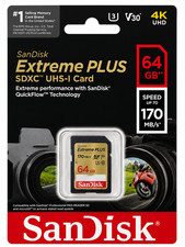 SanDisk Extreme PLUS 64GB SDXC UHS-I Memory Card 170 MB/s SDSDXW2-064G-ANCIN