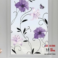 Purple Lily Stained Glass Privacy Window Film, Non-Adhesive Static Cling