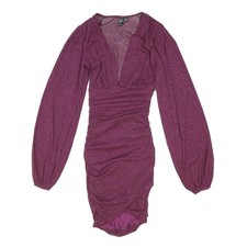 WINDSOR Womens Purple Sparkle Ruched Bodycon Polyester Dress Long Sleeve S