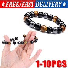 Energy Healing Stretch Bracelet Natural Stone Hematite Tiger Eye for Men Women