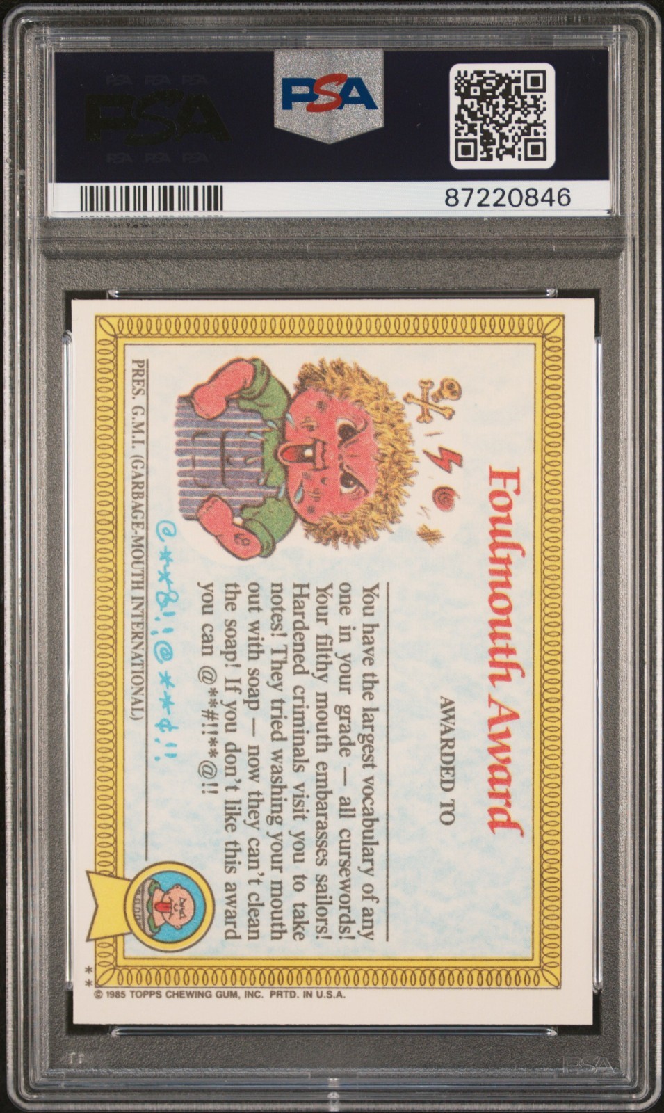1985 Topps OS1 Garbage Pail Kids Series 1 Scary Carrie 25b Matte Card PSA 7 NM view 2