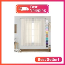 OVZME Cream Sheer Curtains 63 Inches Long 2 Panels - Soft Light Filtering Window