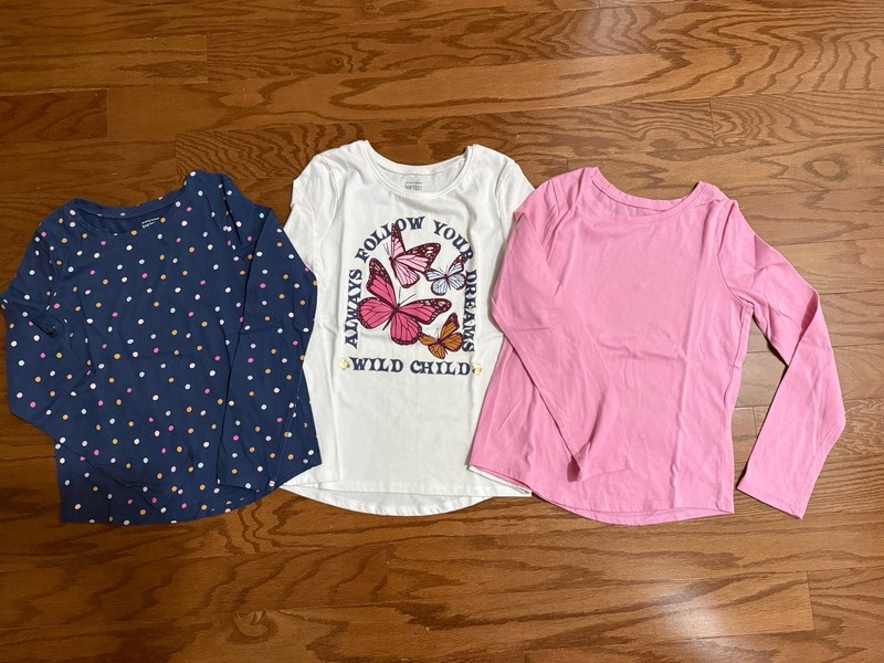 Three Girls Size 8 JUMPING BEAN Long Sleeve Butterfly Polka Dot Solid Tee
