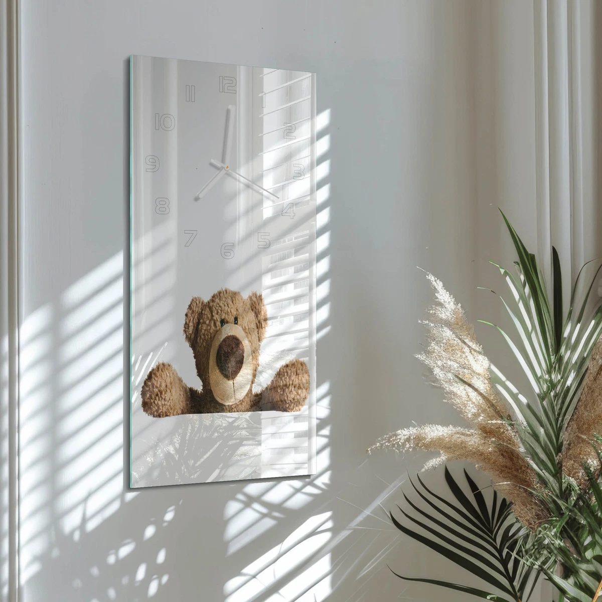 Reloj de Pared Rectangular Vertical de Cristal Decorativo Osito 30x60 cm