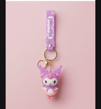 Sanrio Kuromi Clip-On Keychain Charm w/ Purple Strap, Plastic/Metal