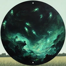 1pc Glowing Jellyfish & Bioluminescent Deep Sea Wall Art - Luminous Marine Life