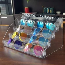 Sunglasses Organizer Clear Eyeglasses Display Case Sticker Display Tray Box F...