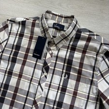 Image of BNWT Fred Perry Short Sleeve Red Ecru White Bold Check Shirt Size Extra Large