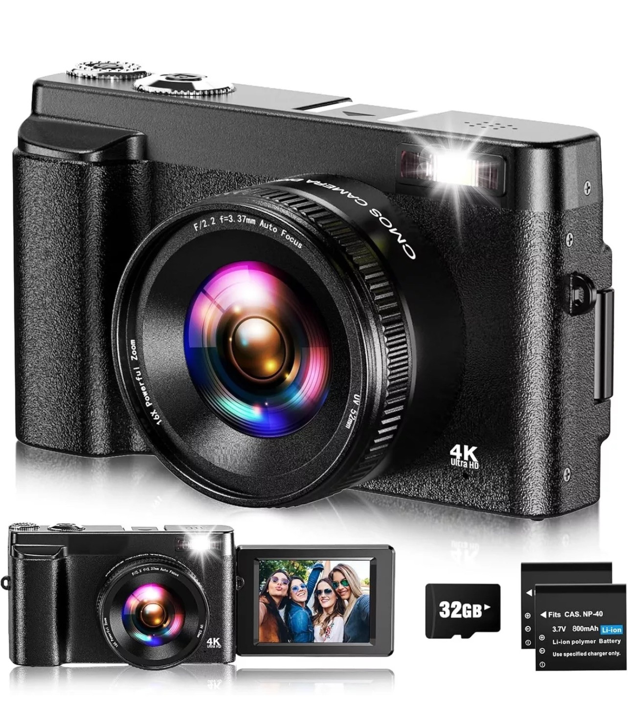 Digital Camera,4K 48MP UHD Autofocus Video Camera with 32G Card-image