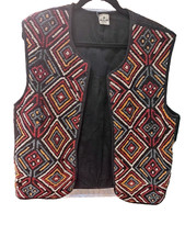 Vtg Kilims Antik Hand Woven Tapestry lined Wool vest Turkey L