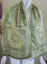 NWT Talbots 100 Silk Exquisite Tribal Modernist Rich Green Scarf Wrap