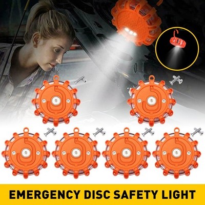 6x LED Road Flares Emergency Disc Safety Light Roadside Flashing Beacon Warning