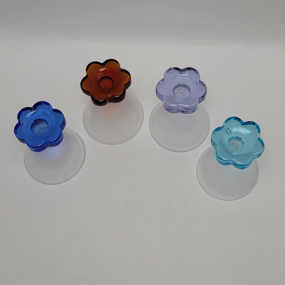 Circleware Pressed Glass Style Stem Mini Martini Shot Glasses Flower Base 4 Pcs - Image 4 of 4