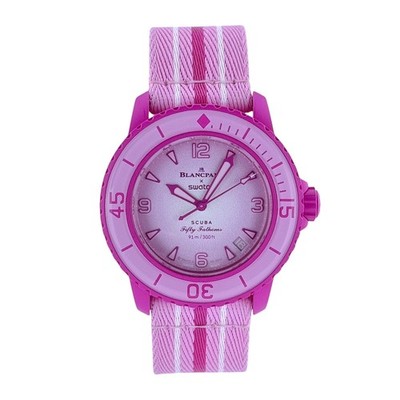 Swatch X Blancpain Scuba Fifty Fathoms Pink Ocean Armbanduhr 42 mm Ref. SO35P400