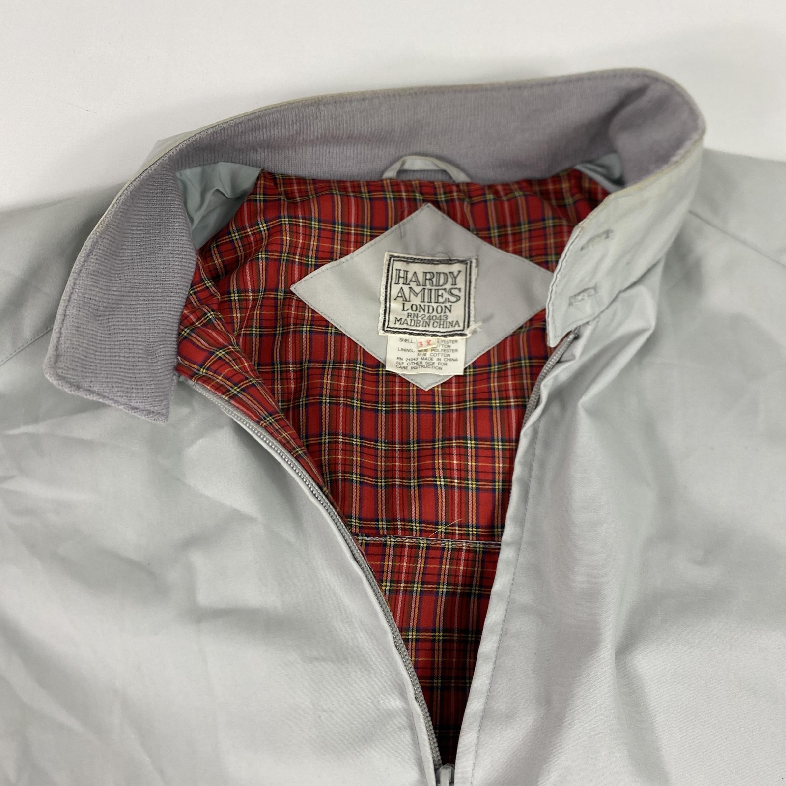 Mens Big 3x Gray Plaid Lined Bomber Full Zip Elastic Hem