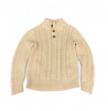 Gap Kids Sweater Cotton Cable Knit Size M Cream Color Pullover Button Collar