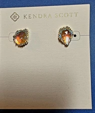 Kendra Scott Tessa Stud Earrings in Gold-tone Dichroic Glass- NEW