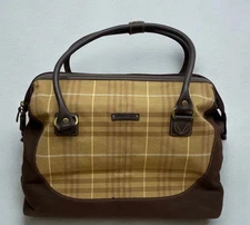 Eddie Bauer Weekender Satchel Bag Plaid Carry On Travel Khaki Brown Overnight