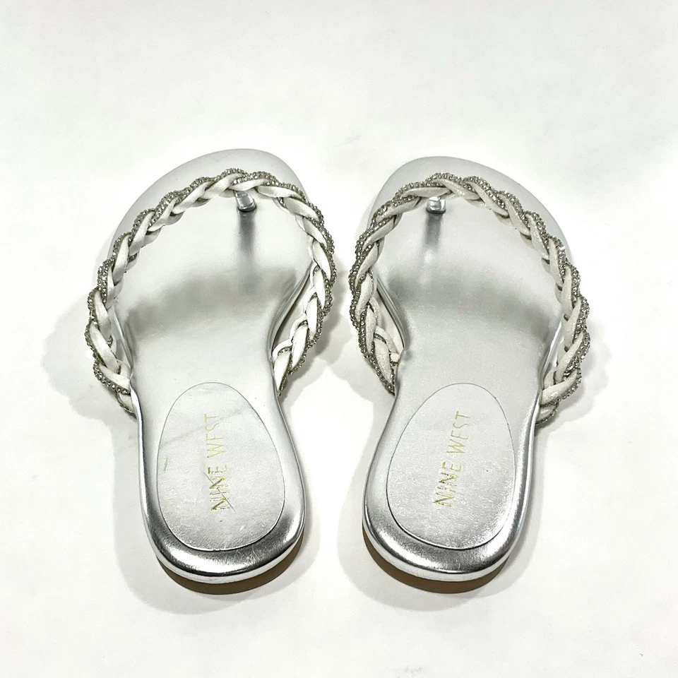 Sandalias Tanga Chanclas Nine West WantIt TALLA 5.5 Trenzadas Estrás PLATEADAS NUEVAS SIN CAJA Foto 4 de 4
