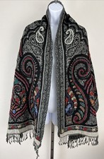 AHUJASONS Multi-Color Knit Wool Shawl Wrap With Yarn Embroidery Detail 68x25