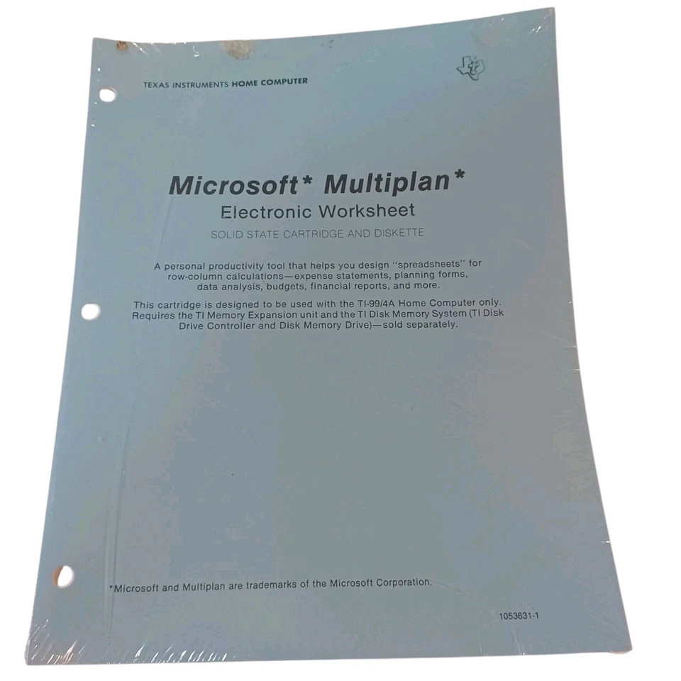Texas Instruments TI99 Microsoft Multiplan Cartridge Disk and SEALED Manual - Image 2 of 4
