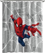 Spider-Man City Web Shower Curtain with Easy-Care Fabric for Kids