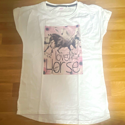 YIGGA T-Shirt S Weiß Kurzarm Rundhals Baumwolle Pferde-Print Jugendliche