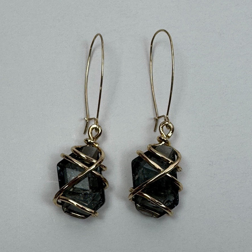 Robert Lee Morris Gold Tone Caged Smokey Green Stone Dangle Earrings thumbnail 3