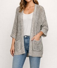 Free People Open Knit Cardigan Sweater Boho Grunge Slouchy Beige Size Small