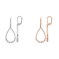 Sterling Silver Baguette CZ Fancy Open Teardrop Leverback Earrings - 45mm x 19mm