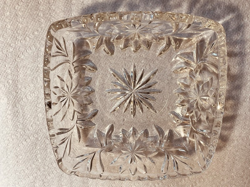 Small Square Clear Glass Square Candy Or Serving Dish Presscut Or Etched Glass