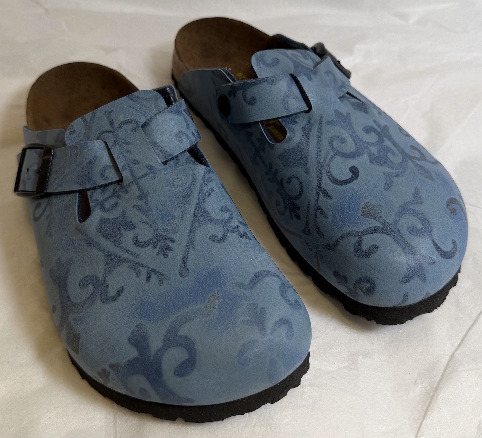 Birkenstock Fussbett Papillo Boston Clogs Printed Blue Pattern Size EU 37 US 6.5