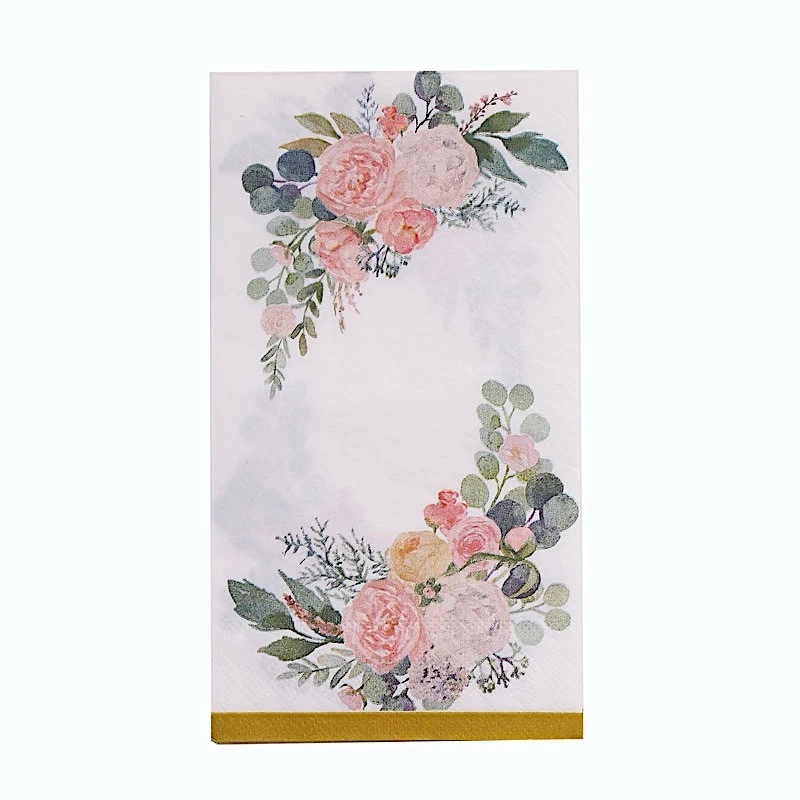 20 WHITE PINK Peony Flower 2 Ply Paper Disposable Dinner NAPKINS Gold Edge Party - Image 2 of 4
