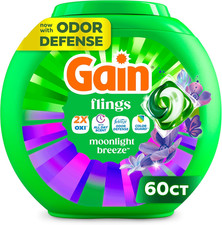 Gain Flings Laundry Detergent Pacs Moonlight Breeze 60 Count Odor Defense