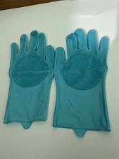 Pet Grooming Gloves Heat Resistant Silicone Gloves with High-Density Teeth Blue