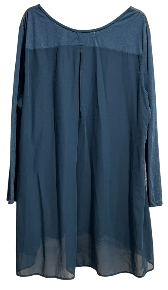 Túnica Flowy Closet tamanho completo 2XL azul cinza estampa de pássaro manga 3/4 enfeitada - Imagem 2 de 4