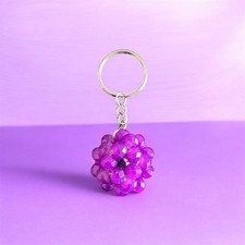 Handmade Purple Beaded Keychain w/ Jingle Bead Sparkly Bag Charm Cute Gift