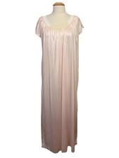 NEW Vtg Miss Elaine Full Length Pink Nylon Nightgown Small Lace Trim Cap Sleeve