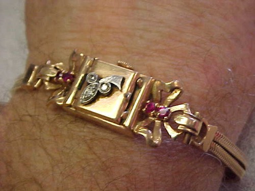 Art Deco 14k Rose Gold Watch Ruby & Diamond Flip Top 1935-45    MakeOffer