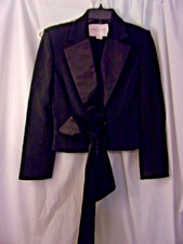 Carolina Hererra Black Silk Blend Satin Lapel Formal Jacket Bow Detail 6