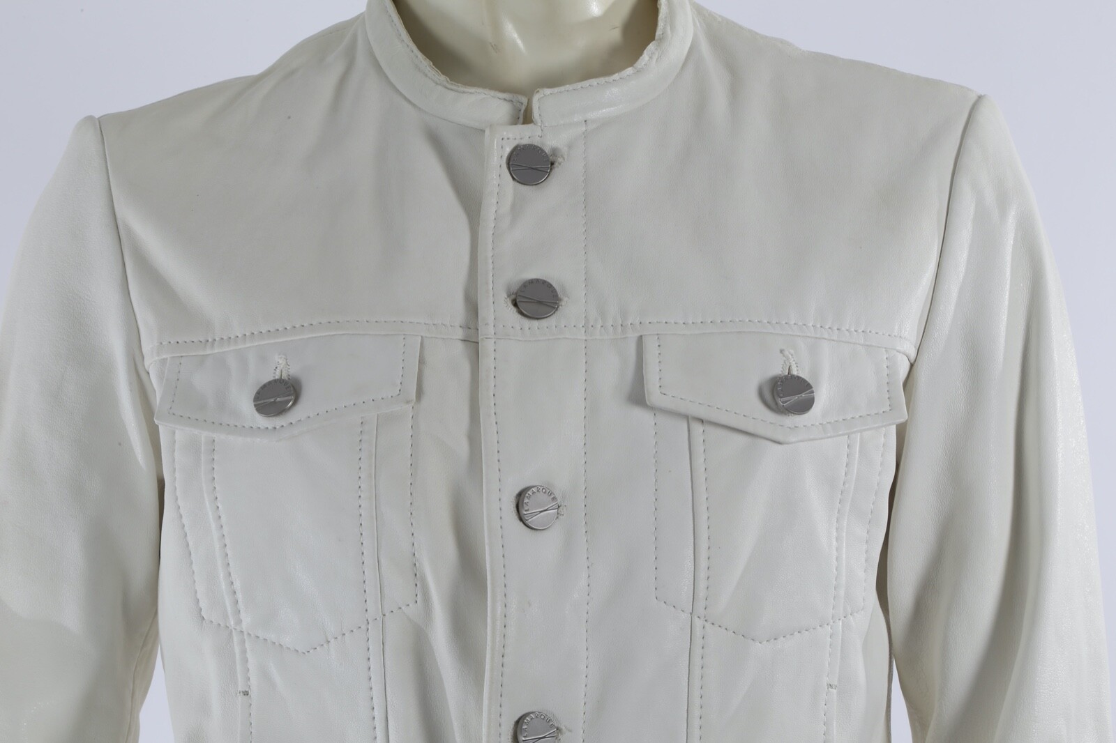 LAMARQUE White Leather Button Down Pocket Jacket … - image 7