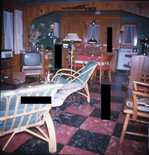 1964 Realist 3D Stereo Slide of Home Interior Vintage Furniture Cabin ? Rifle