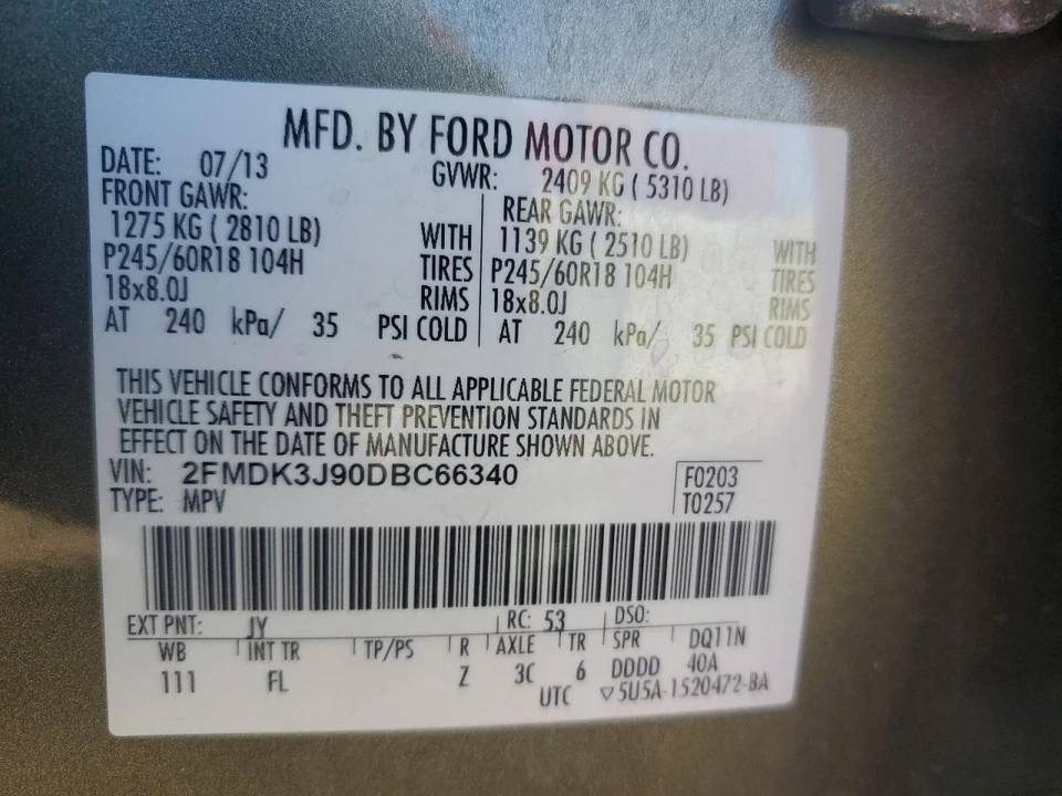 Conjunto de filtro de aire usado se adapta a: Ford Edge 2013 2,0 L turbo grado A Foto 4 de 4