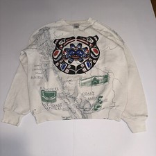 Vintage NATIVE AMERICA Sweatshirt Adult Large White Crew Neck All Over Print