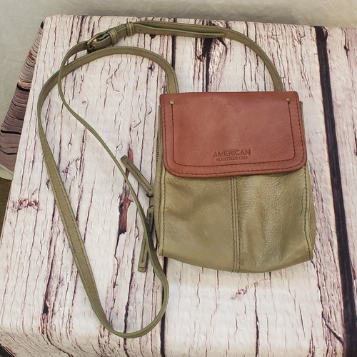 Bolso Bandolera Pequeño American Leather Co. Cremallera Magnético Marrón Verde