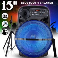 15" Portable Party Bluetooth Speaker LED Lights Stand Mic Outdoor Events Karaoke