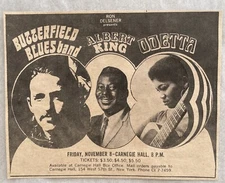 1968 Paul Butterfield Blues Band, Odetta, Albert King, CARNEGIE HALL, Concert Ad