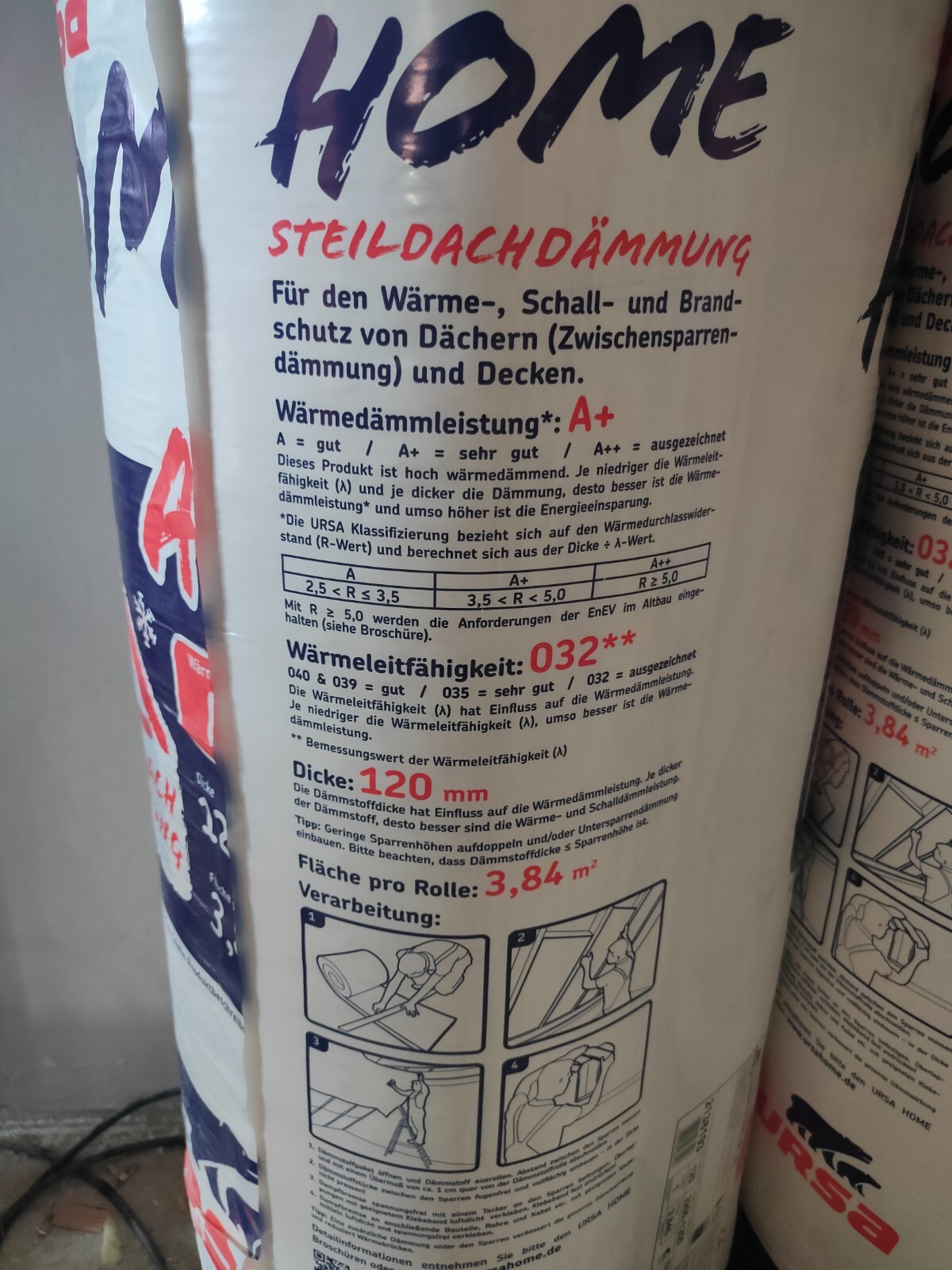 11 Rollen Ursa Home 032 Steildachdämmung 120mm 3,84qm gesamt 42,24qm