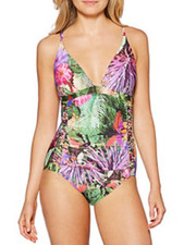 Jantzen L48343 Women's Multicolor Tropical One Piece Swimsuit Size 10