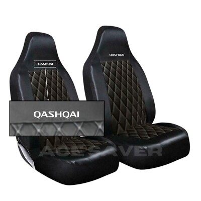 FITS NISSAN QASHQAI & QASHQAI+2 HEAVY DUTY QUILTED FRONT SEAT COVERS BLACK +LOGO